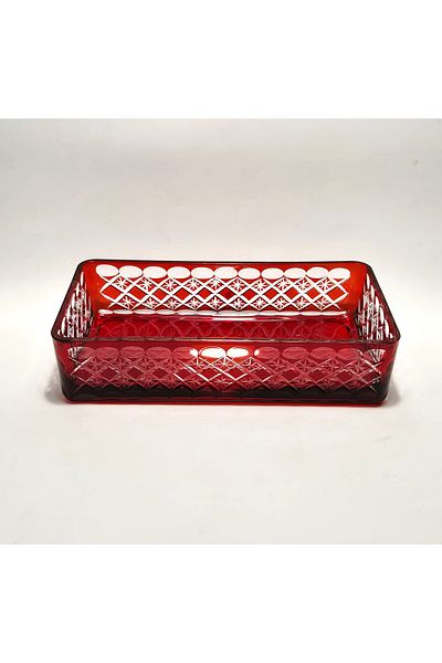 Akden Kristal Crystal Cut Ektrella Red Baton Presentation Glass Bowl