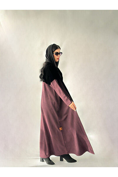 elegant hijab عباية عنابي بياقة مخملية