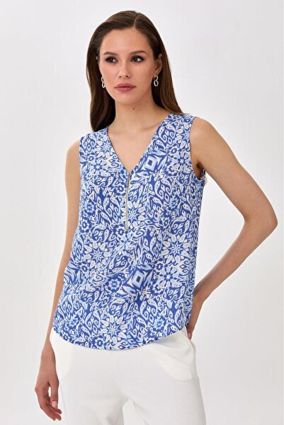 İKİLER V Yaka Önü Fermuarlı Kolsuz Bluz 025-3016