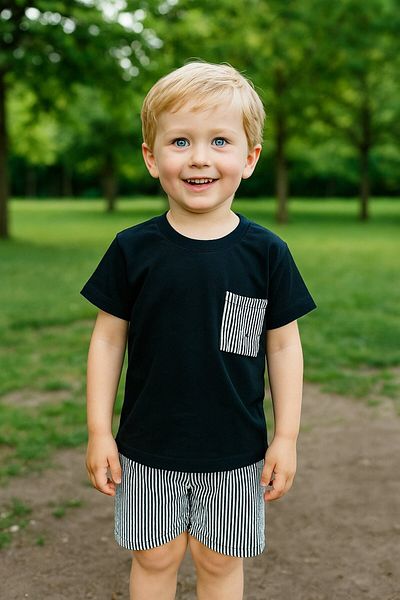 Yalçınoğlu Kids Boy's Suit I Children's Summer Suit I T-Shirt and Striped Shorts Combination Pocket Detail I Children's Clothing