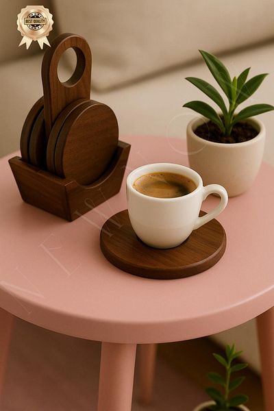 NEWNOW Woodcircle 6-Piece Acacia Stand Coasters & Trivets