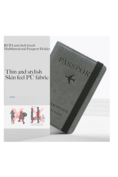 animis beauty RFID Protection Passport and Card Wallet, PU Leather, Unisex, Multifunctional, Gray