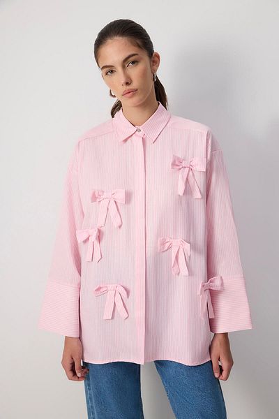 Touché Privé 100% Cotton Striped Shirt with Bow Detail