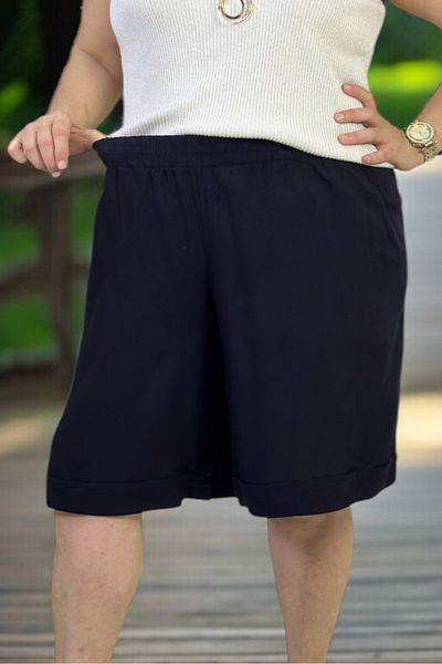 yagmurberen Cotton Viscose Fabric Pocketed Waist Elastic Double Legs Large Size Shorts.