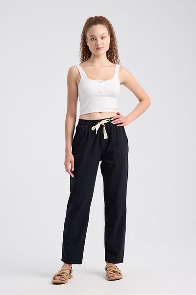 Shooter Sportswear Premium Women's Linen Trousers Black Comfortable Fit with Stitching Detail