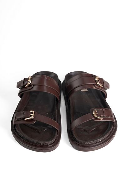 Mulini "Stylish Buckle Leather Women's Slippers - Soft Sole Suitable for Daily Use"