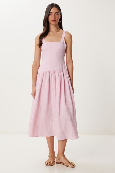 Lovelyİstanbul Textured Strap Summer Midi Dress