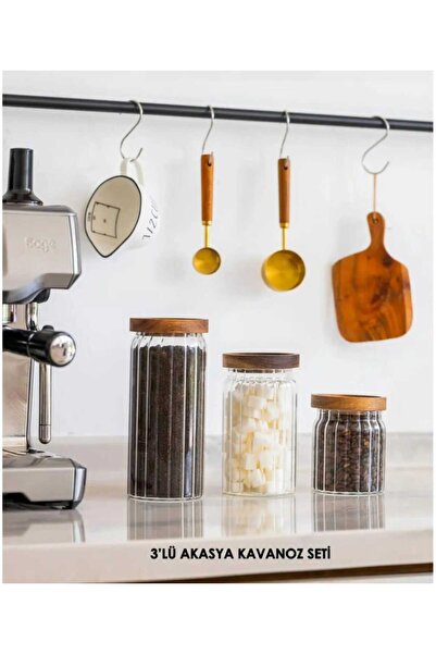CENGİZ ÇEYİZ MİEN MENNY Akasya Vakum Kapaklı 3'lü Cam Kavanoz 008