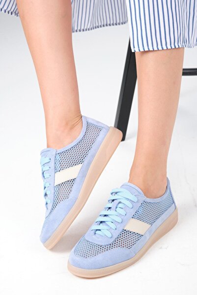 Mio Gusto Irina Genuine Leather Blue Color Mesh Women's Sports Shoes