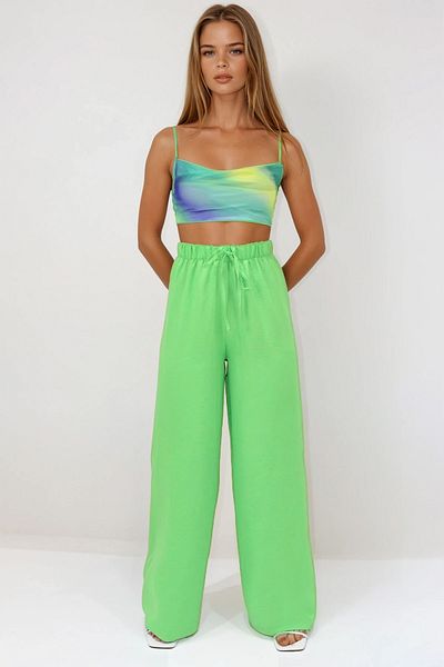 VAGGON Lace-Up Elastic Waist Aerobin Palazzo Trousers