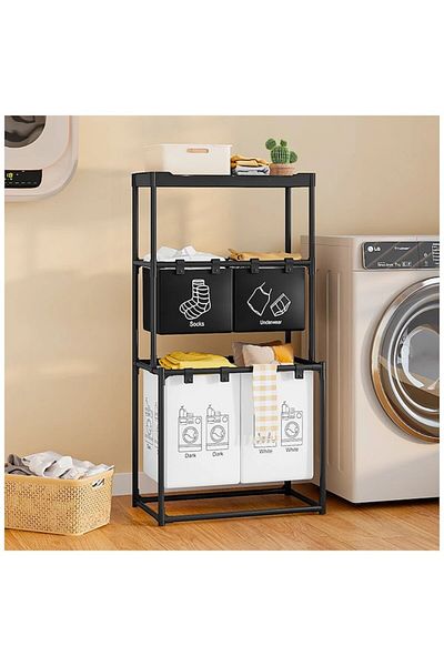 Rovitech Cos de rufe, metal, 3 nivele, 4 sectiuni, negru