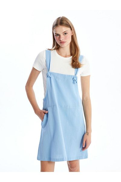 LC Waikiki Blue Square Collar Women's Salopet Dress