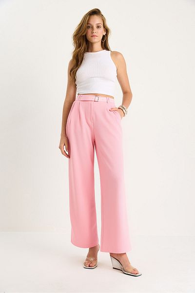 Bianco Lucci Women's Double Pleat Detailed Belted Knitted Trousers 3851 60261449