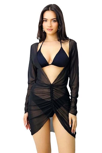 FashionForYou NAYS set, two-piece swimsuit and beach dress, Black, 42