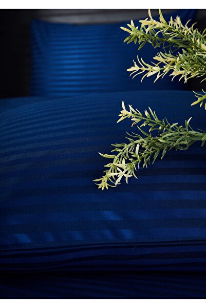 sarra Set cuvertură de pilota din satin cu dungi 160x200 - Albastru Indigo