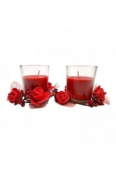 OEM Set 2 scented candles in glass cup decorated with flowers, gift box, red