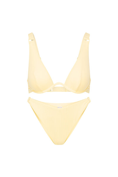 ESOTIQ Women's Bikini Set Underwired Triangle Top & High Leg Brazilian Bottom Textured | Como