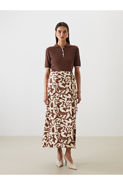 LC Waikiki Peak New Season Patterned Poplin Skirt with Tie Waist