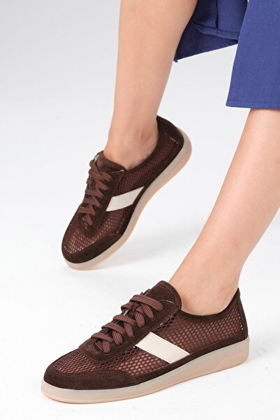 Mio Gusto Irina Genuine Leather Brown Mesh Women's Sports Shoes