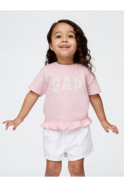 GAP Kız Bebek Açık Pembe Gap Logo Ruffle T-Shirt