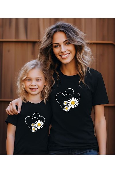 ASELİNDA Mother-Daughter Daisy Printed Combination T-Shirt (Single Product, Add 2 Pieces to the Cart for Combination)