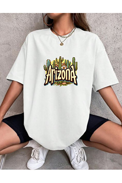 lewibafashion تي شيرت نسائي كبير الحجم بتصميم الصبار المكتوب من أريزونا