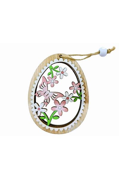 OEM Decoratiune din lemn cu agatatoare, ou cu model peisaj de primavara, decor Paste, 11cm