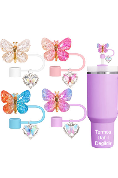 Besify Quencher Uyumlu Charm'lı Kelebek Pipet Tıpası Quencher Pipet Tıpası Ke...