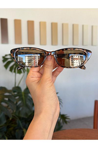 funeyes Aventino Leopard Frame Brown Glass Slanting Cat Eye Tiny Slanting Trend Small Size Sunglasses