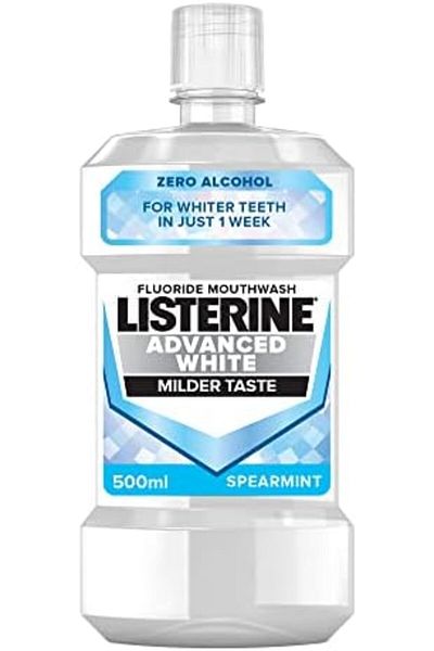 Listerine Advanced White Milder Taste (Zero Alcohol) Mouthwash (1000ml), Fluoride Mouthwash to White