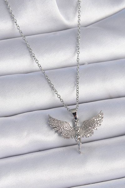 Clariss 316L Steel Chain Silver Color Zircon Stone Angel Model Women's Necklace