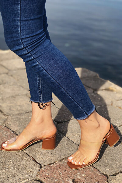 BZC AYAKKABI Women's Transparent Band Short Heel Casual Slippers