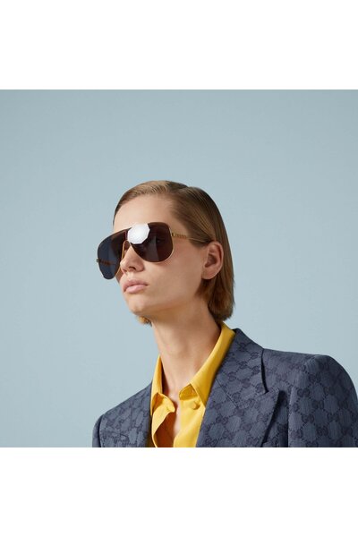 Gucci GG1436S 001 99-1 Kadın Siyah Mat Camlı Altın Metal Geometrik Güneş Gözlüğü
