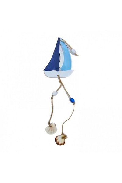 OEM Wooden decoration with shells for the wall, boat with hanging system, marine theme, 44 cm