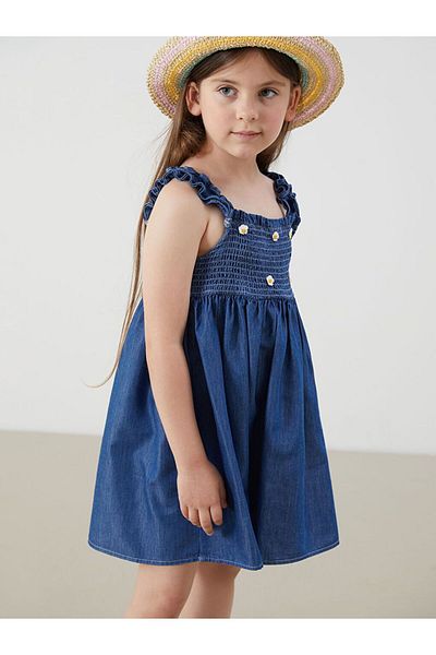 LC Waikiki LCW Kids Floral Fata Rochie Jean pentru copii