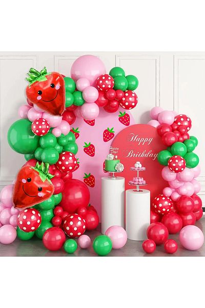 Baloane Vesele Strawberry Balloon Arch For Party Decoration 125 Pieces ARC177