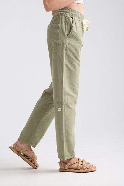 Shooter Sportswear Premium Women's Linen Trousers Khaki Comfortable Fit with Stitching Detail