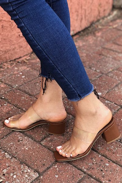 BZC AYAKKABI Women's Transparent Band Short Heel Casual Slippers