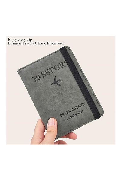 animis beauty RFID Protection Passport and Card Wallet, PU Leather, Unisex, Multifunctional, Gray