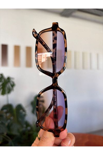 funeyes Square Square Sunglasses Miux Leopard Gradient Thin Frame Stylish Unisex Model Uv400 Protection