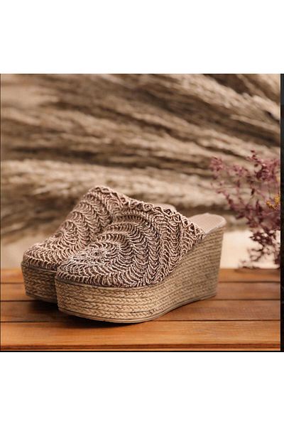 AYDOĞDU by ünal Bohemian Wicket Knitted Filled Tapucled Slippers
