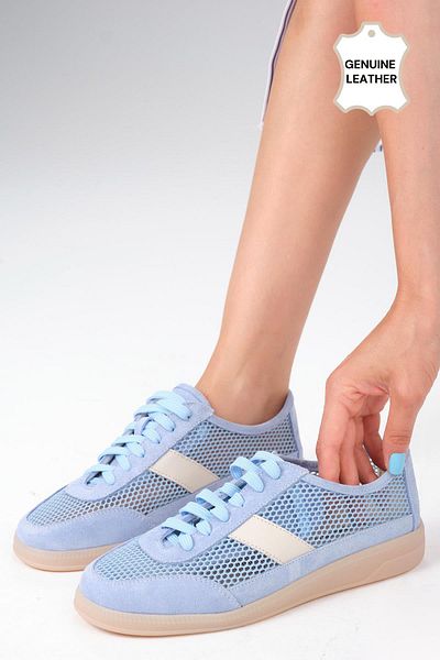 Mio Gusto Irina Genuine Leather Blue Color Mesh Women's Sports Shoes
