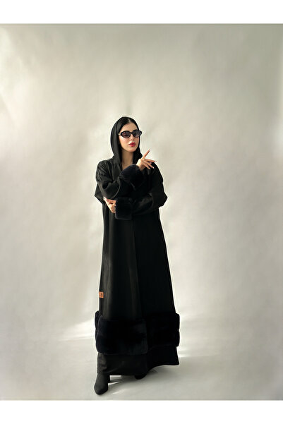 elegant hijab عباية شامواه بالفرو الكلاسيكي