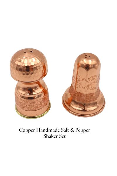 Okya Home Copper Handmade Salt & Pepper Shaker Set – Design C- Copper Color