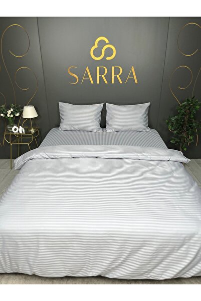 sarra 160X200 Single Striped Satin Duvet Cover Set - Gray