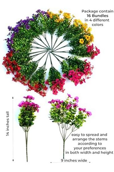 Arkotex Flori artificiale pentru exterior, plante artificiale - 8 pachete, verdeață artificială pentru exterior, buxus, rezistentă la UV