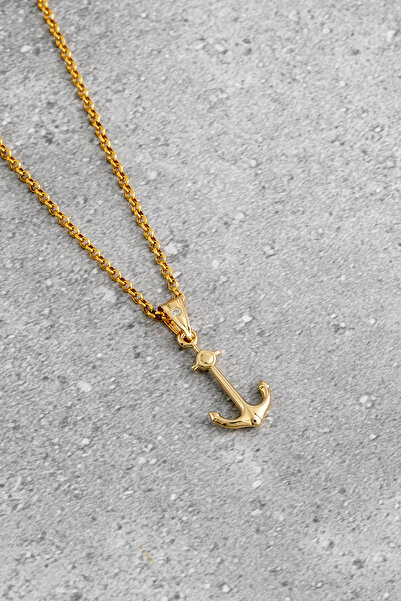 Uşaklıhafız kuyumculuk 14 Ayar Altın Rolo Zincirli Küçük Boy Çapa Model Erkek Kolye