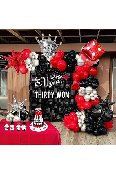 Baloane Vesele Casino Balloon Arcade Black Red Silver 128 Pieces ARC150