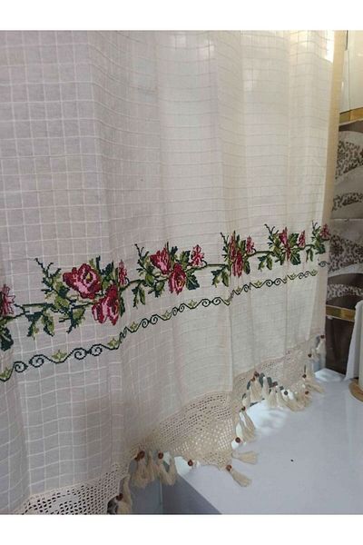 PAZARSEN Cross Stitch Basement Curtain Cross Stitch Hand Lace Cross Stitch Linen Curtain