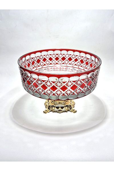 Akden Kristal Crystal Cutting Decor Estrella 25 cm Red Glass Bowl